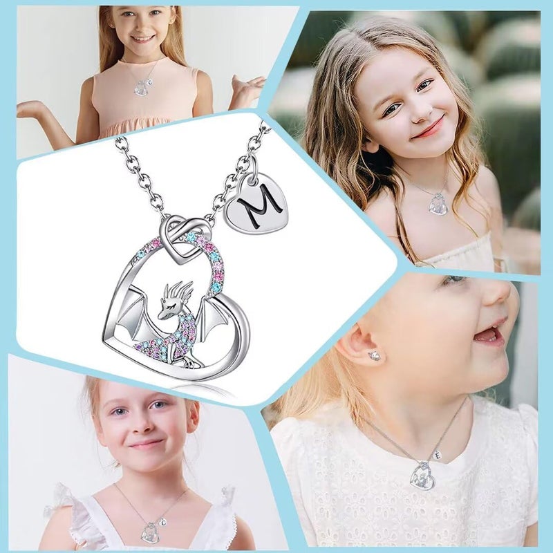 BAOWING Store Dragon Necklace Gifts for Kids Girls Rainbow Dinosaur Animal Pendant Colorful CZ Heart Letter Initial Jewelry Gifts for Daughter Granddaughter Niece Little Teen Girl - Image 4